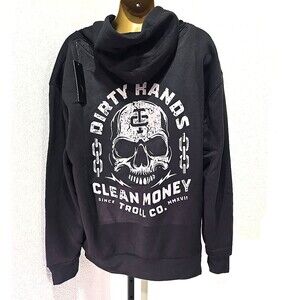 NWT Big Tall Dirty Hands Clean Money Hoodie Sz 3XL Troll Co Black Skull Workwear